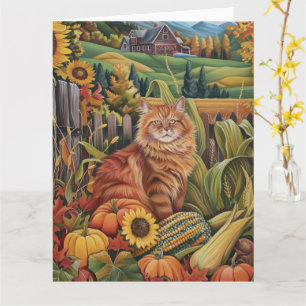 Carte Perse Chat Automne Récolte Thanksgiving