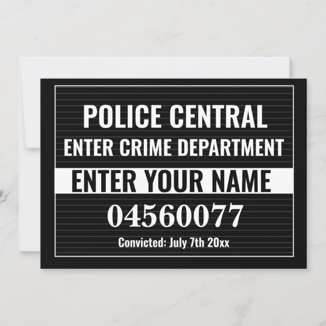 Carte Personalize Custom Mugshot Sign Board Template (Devant)