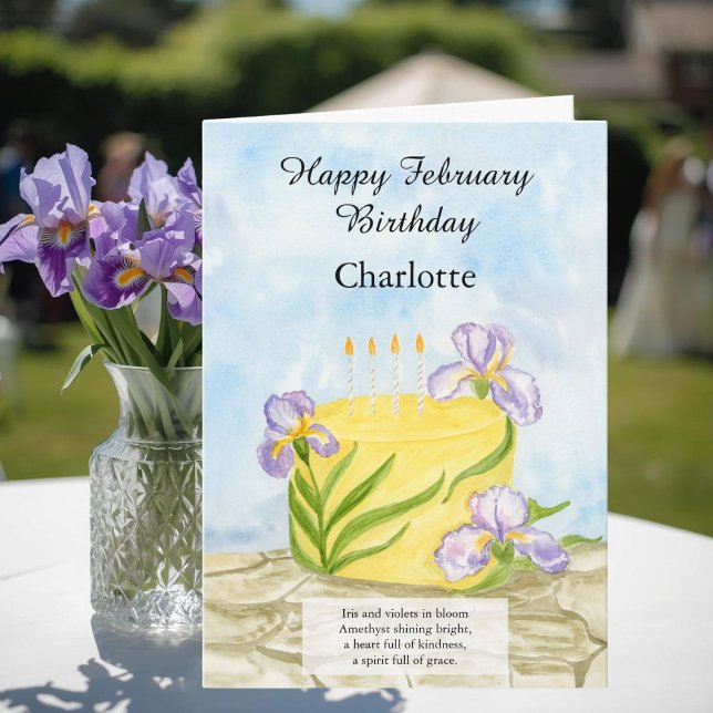 Carte Personalize Happy February Irises Birthday Cake (Créateur téléchargé)