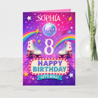 Carte Personalized 8th Birthday Roller Disco Card Girl