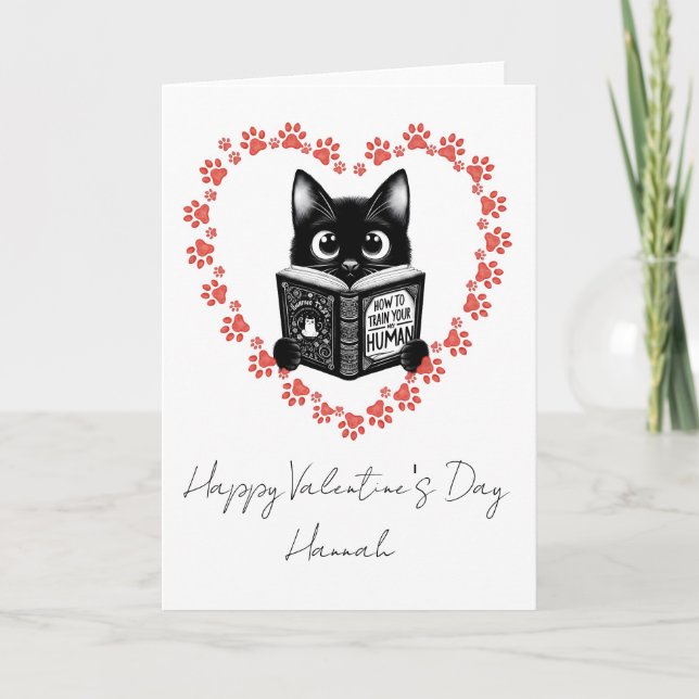 Carte Personalized Black Cat Book Lover Valentine's Card (Devant)
