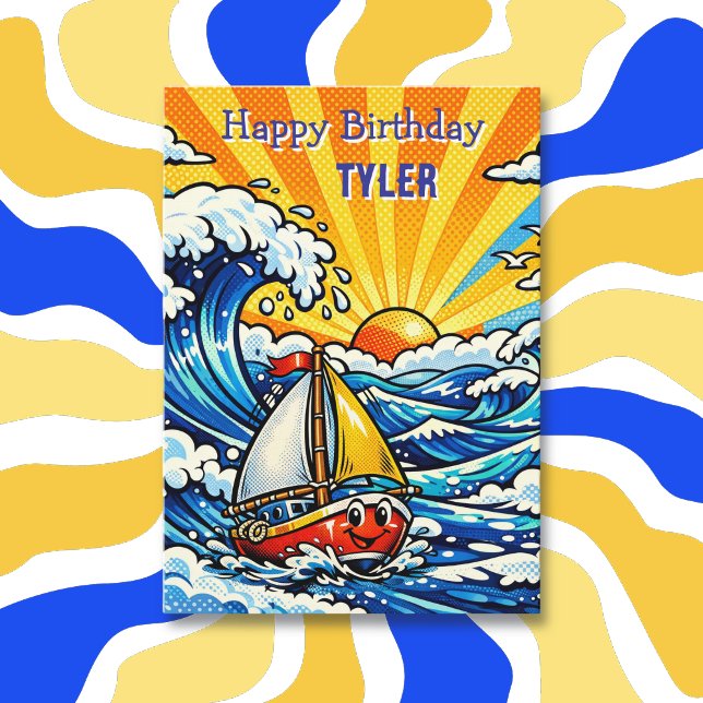 Carte Personalized Boy's Birthday | Sailboat and Shark  (Créateur téléchargé)