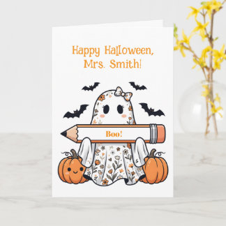 Carte Personalized Cute Halloween Ghost Teacher Greeting