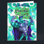 Carte Personalized GRANDSON Card | Name AGE | SUPERHERO<br><div class="desc">Funny superhero cartoon card for Grandson's birthday.</div>