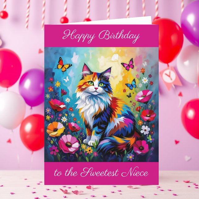 Carte Personalized Happy Birthday for Niece Cute Cat   (Créateur téléchargé)