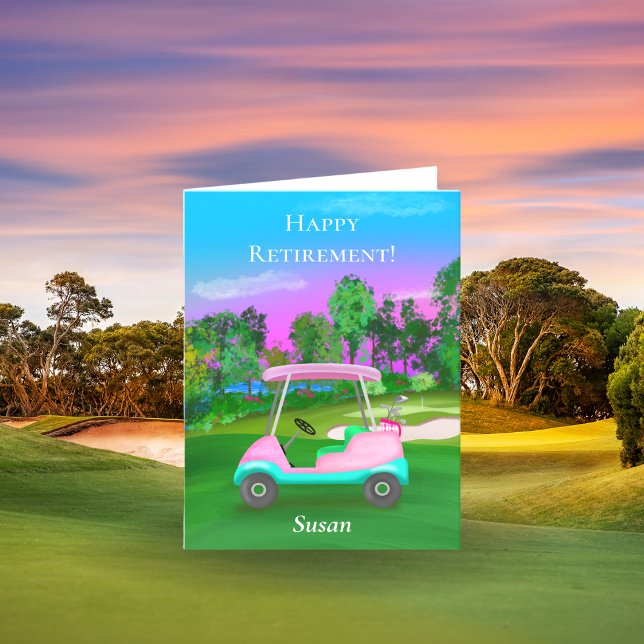 Carte Personalized Happy Retirement Golf Sunset Pink (Créateur téléchargé)