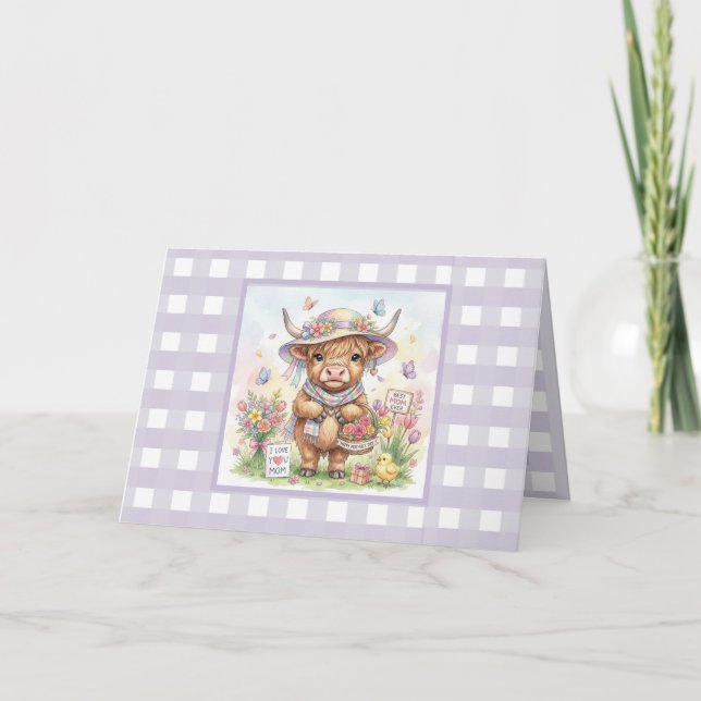 Carte Personalized Mother's Day Highland Cow Gingham (Devant)