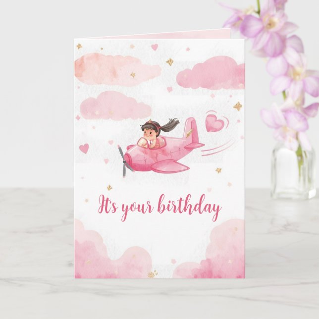 Carte Personalized Pink Airplane Birthday Card (Orchidée)