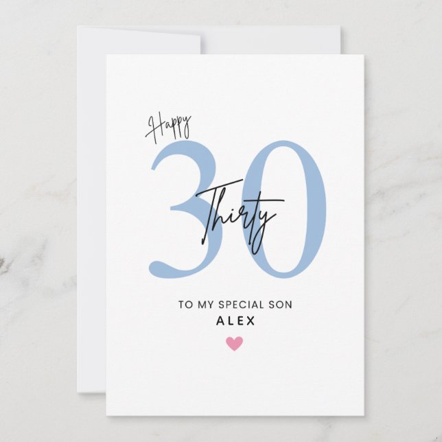 Carte Personalized Simple 30th Birthday Card Son (Devant)