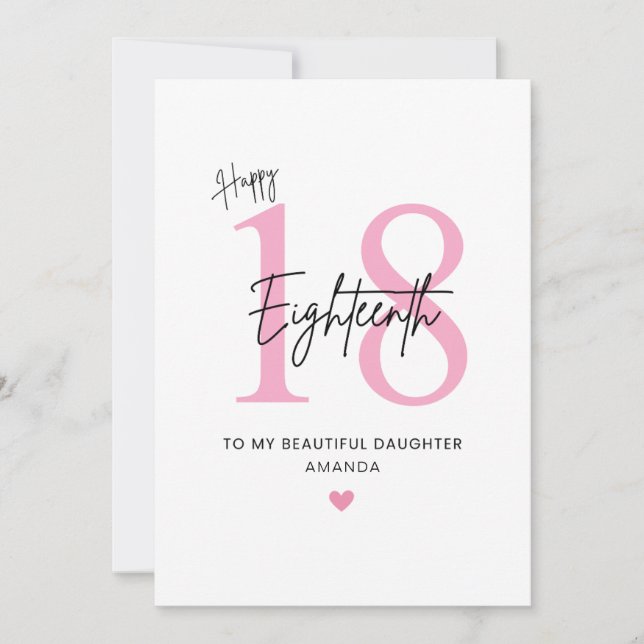 Carte Personalized Simple Daughter 18th Birthday Card (Devant)