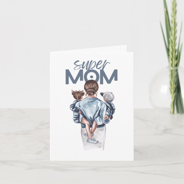 Carte Personalized Super Mom with Son and Daughter Gift  (Devant)