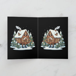Carte Personnage de cabane de Noël drôle et mignon Fan