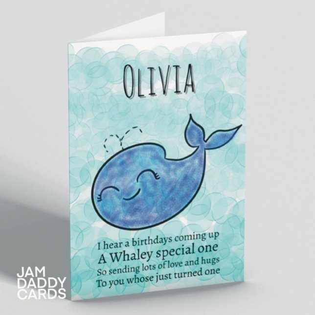 Carte personnalisable 1er Anniversaire Cute Whale (Créateur téléchargé)