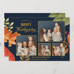 Carte Personnalisable 4 photos de famille Thanksgiving B