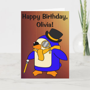Carte personnalisable Anniversaire Pingouin Jaune