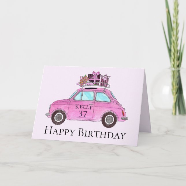 Carte Personnalisable Anniversaire Retro Fiat 500 (Devant)