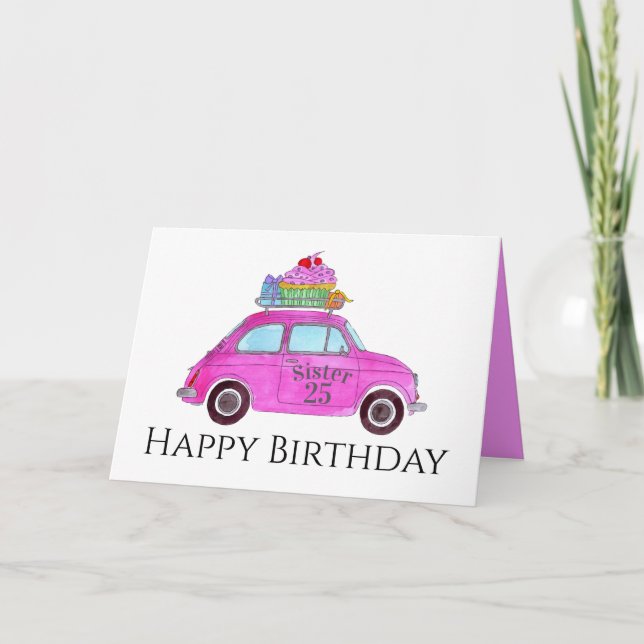 Carte Personnalisable Anniversaire Retro Fiat 500 (Devant)