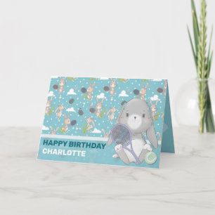 Carte personnalisable Blue tennis bunny