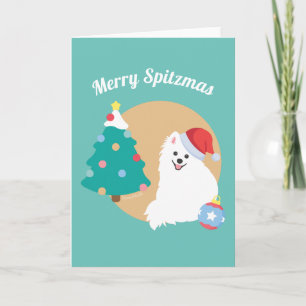 Carte Personnalisable - Chien Japanese Spitz Mignon Noël