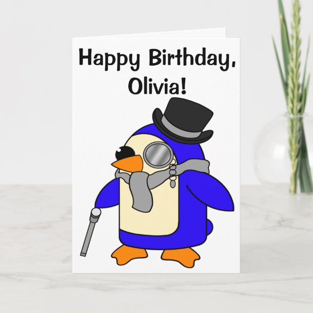 Carte personnalisable de pingouin d'anniversaire (Devant)
