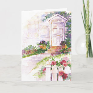 Carte personnalisable de porte de maison aquarelle