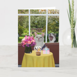 Carte Personnalisable Joli chat Femme Photobomb Annivers