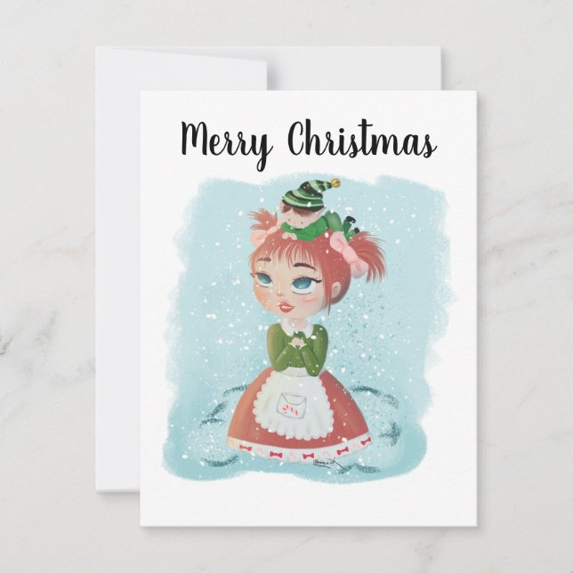Carte personnalisable poupée de Noël avec message (Devant)