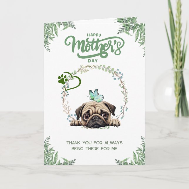 Carte personnalisable Pug mignonne pour la fête de (Devant)