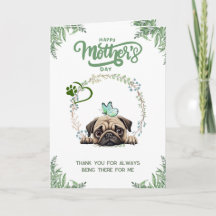Carte personnalisable Pug mignonne pour la fête de