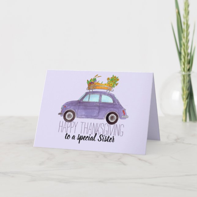 Carte personnalisable Thanksgiving Purple Retro Fiat 500 (Devant)