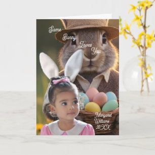 Carte Personnalisation de photo de fille du lapin de Pâq