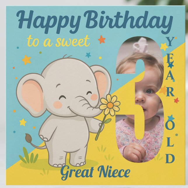 Carte Personnalisé 3e anniversaire Elephant Sweet Votre  (Créateur téléchargé)