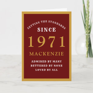 Carte Personnalisé 50e anniversaire 1971 Red Gold Chic