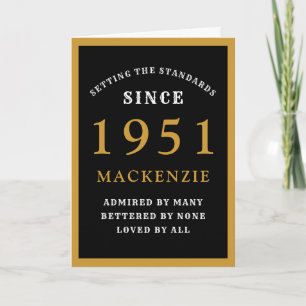 Carte Personnalisé 70e anniversaire 1951 Black Gold Chic