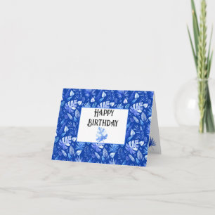 Carte Personnalisé Bleu Cobalt Feuilles tropicaux Joyeux