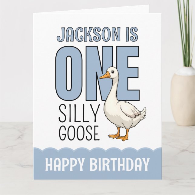 Carte Personnalisé Blue One Silly Goose First Birday (Devant)