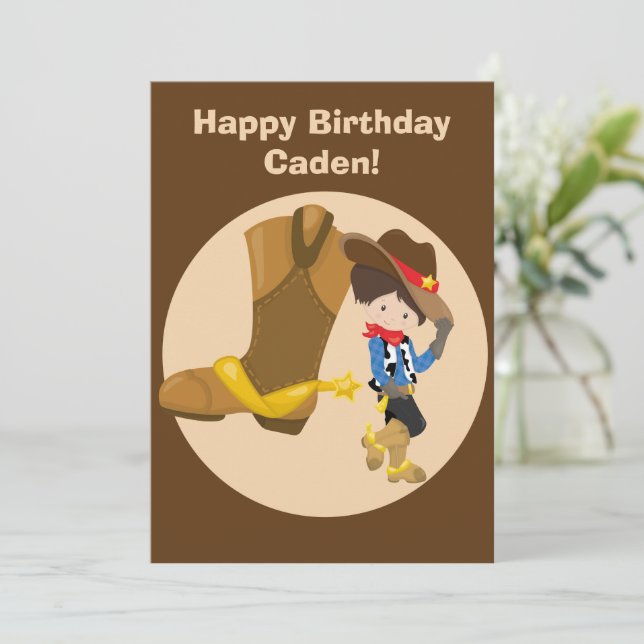 Carte Personnalisé Cowboy Enfants Pays Joyeux Anniversai (Debout devant)