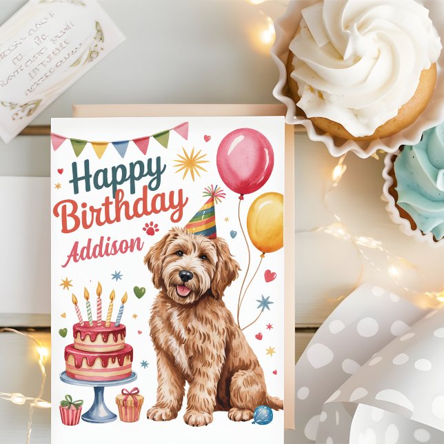 Carte Personnalisé Cute Goldendoodle Anniversaire (Créateur téléchargé)