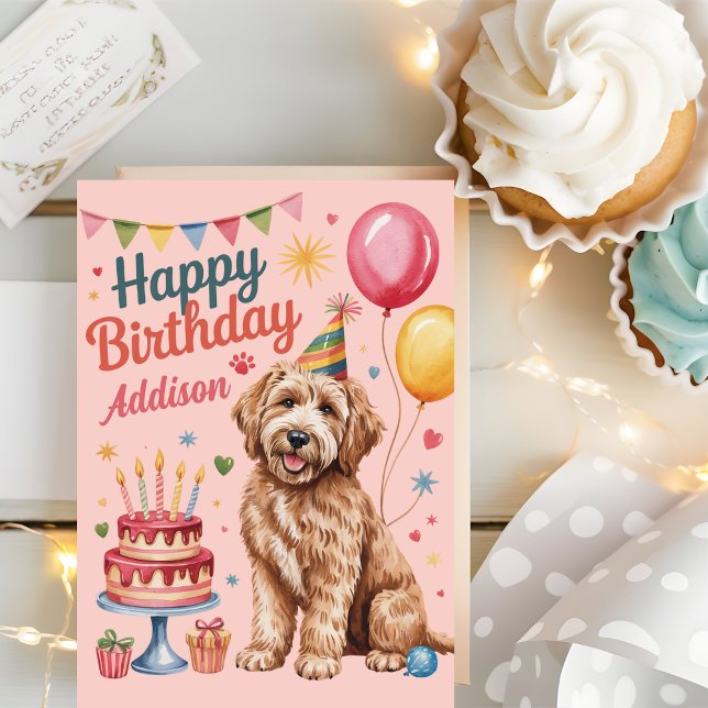 Carte Personnalisé Cute Goldendoodle Anniversaire (Créateur téléchargé)