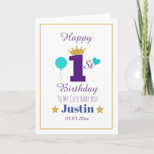 Carte Personnalisé Elegant Baby Boy's 1st Birthday Greet (Devant)