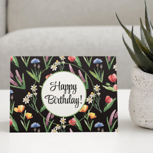 Carte Personnalisé, Fleurs sauvages brillants Joyeux ann