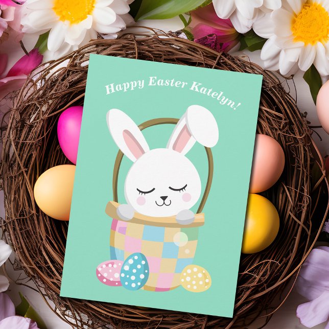 Carte Personnalisé Happy Bunny de Pâques mignonette enfa (Créateur téléchargé)
