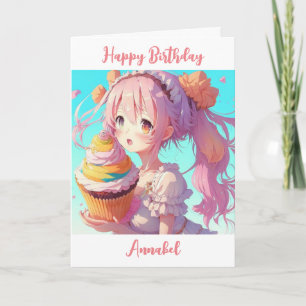 Carte Personnalisé Joyeux Anniversaire Anime Girl Cupcak