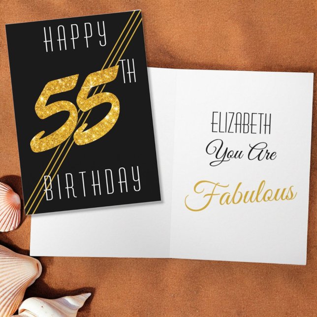 Carte Personnalisé Joyeux Anniversaire Parties scintilla (55th birthday folding card cover and inside template greeting)