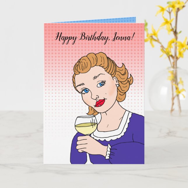 Carte Personnalisé Joyeux Anniversaire Retro Vin Humour (Fleur jaune)