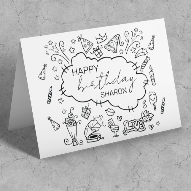 Carte Personnalisé Joyeux Doodle Art d'anniversaire (Créateur téléchargé)