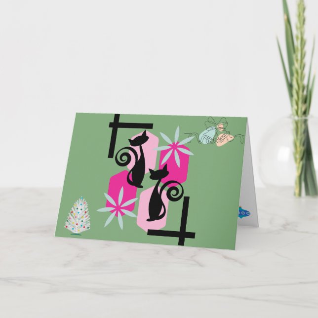 Carte Personnalisé Mid Century Moderne Chats & Décor Vac (Devant)