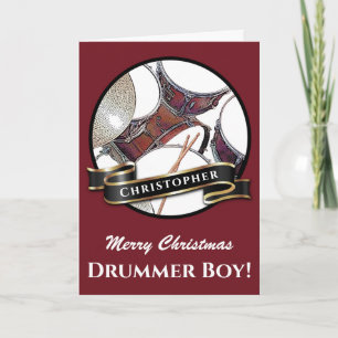 Carte Personnalisé Nom Drummer Christmas Drum Kit Musici