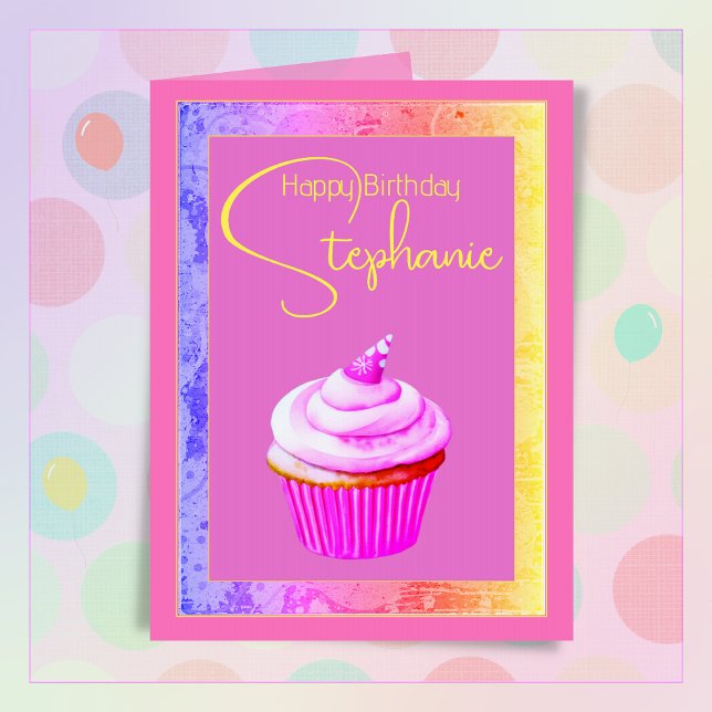 Carte Personnalisé Nom Joyeux Anniversaire Pretty Pink C (Créateur téléchargé)