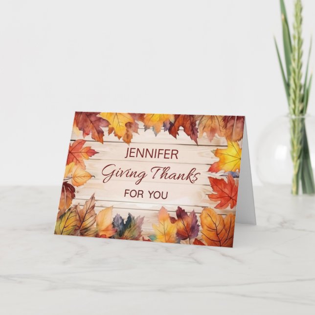 Carte Personnalisé Nom Thanksgiving Merci Automne (Devant)